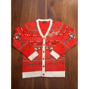 A Christmas Story Women's Red Holiday Button Front Cardigan Sweater Medium NWOT
